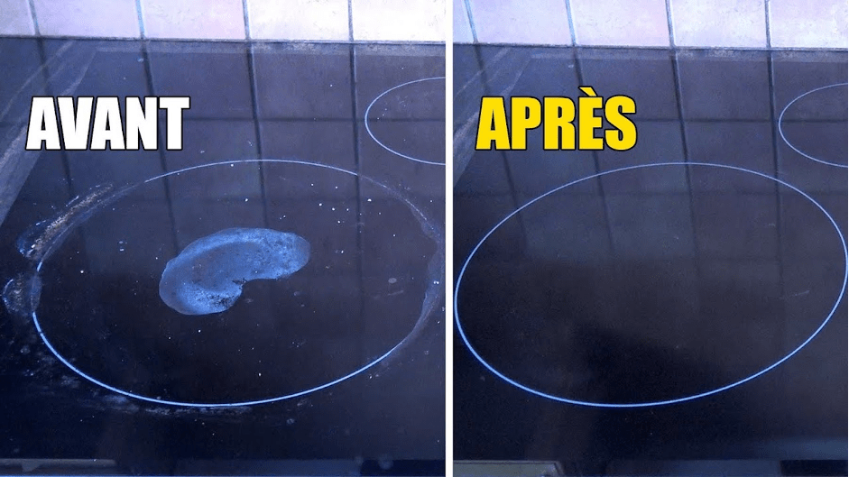 Photos avant et après le nettoyage d'une plaque à induction